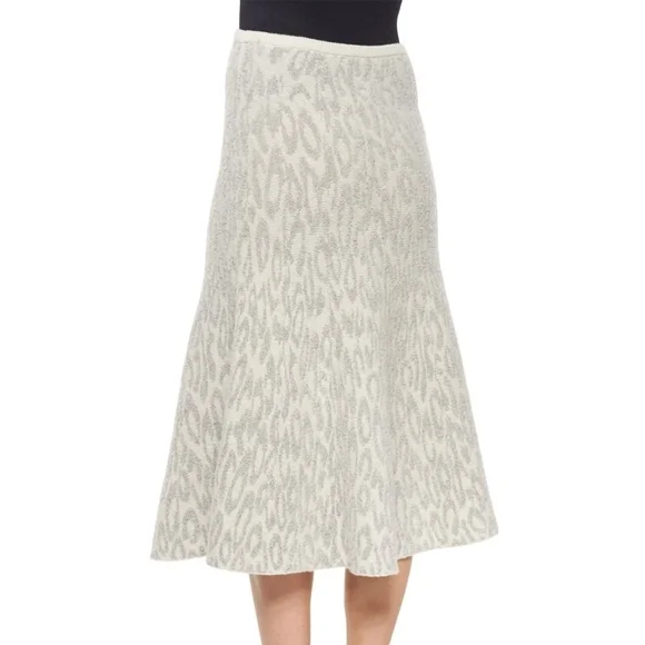 Theory Marvita Leopard Print Wool Blend Vela Knit A-line Midi Skirt Gray Small - Picture 10 of 10